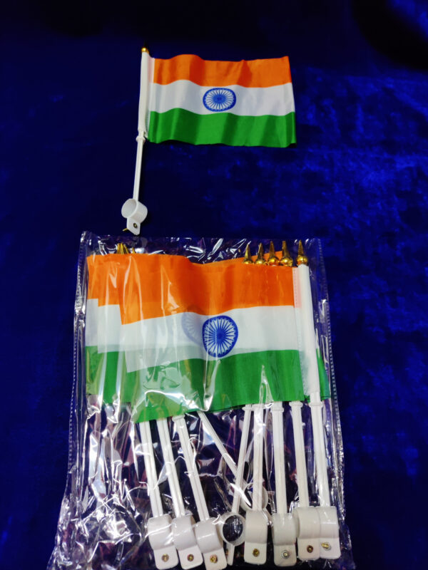 Indian Tricolor Flag for Bikes  - National Roto Flag for Vehicles with Stand - Pack of 10 Flags