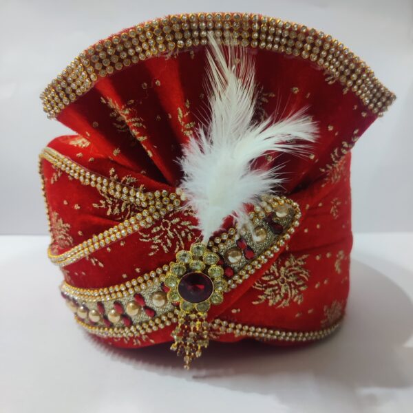 Indian Readymade Safa Traditional Handstitch Ready to Wear Red Colour Puneri Tilak Pagdi (Turban/Safa) for Maharashtra Wedding, Traditional Function Use It for Man