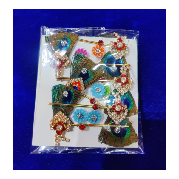 Krishna Creations Metal Mor Pankh bansuri brooch with Peacock Feather  (Multicolor)