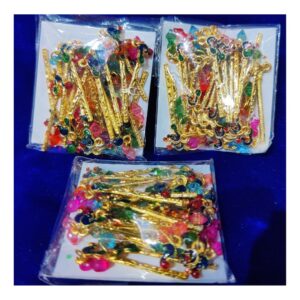 Multicolor Metal Bansuri with Fancy Design for Krishna Decoration Gifts Plated Flute