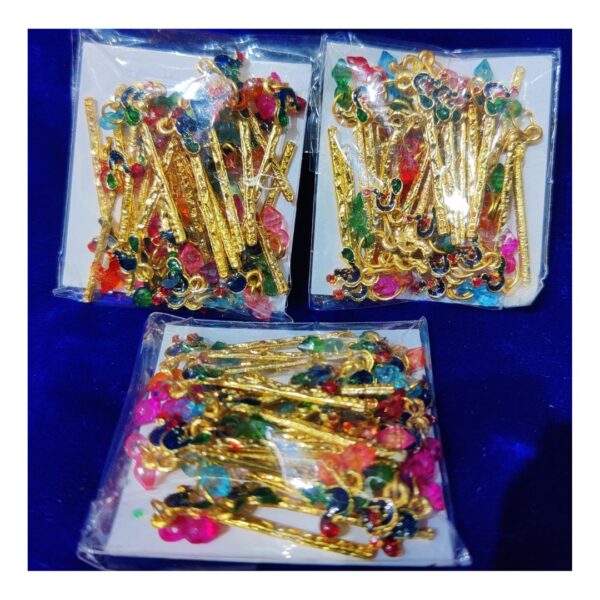 Multicolor Metal Bansuri with Fancy Design for Krishna Decoration Gifts Plated Flute
