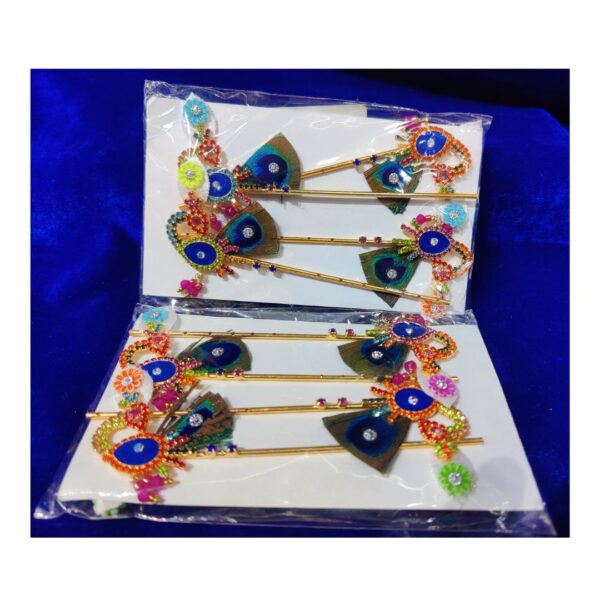 Multicolor Metal Mor Pankh Krishna Basuri for Laddu Gopal, Krishna Basuri, Krishna Janmashtami Shringar Flute for Krishna