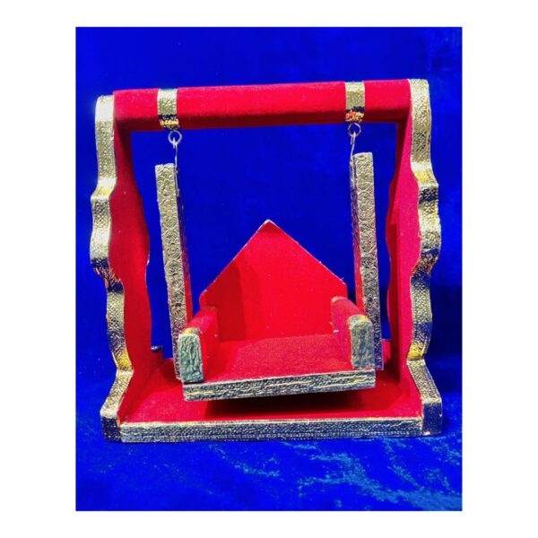 Decorative Laddu Gopal Jhula Wooden Handcrafted Copper Sheet with Silver Work Jhula for Bal Gopal Idol/Krishna